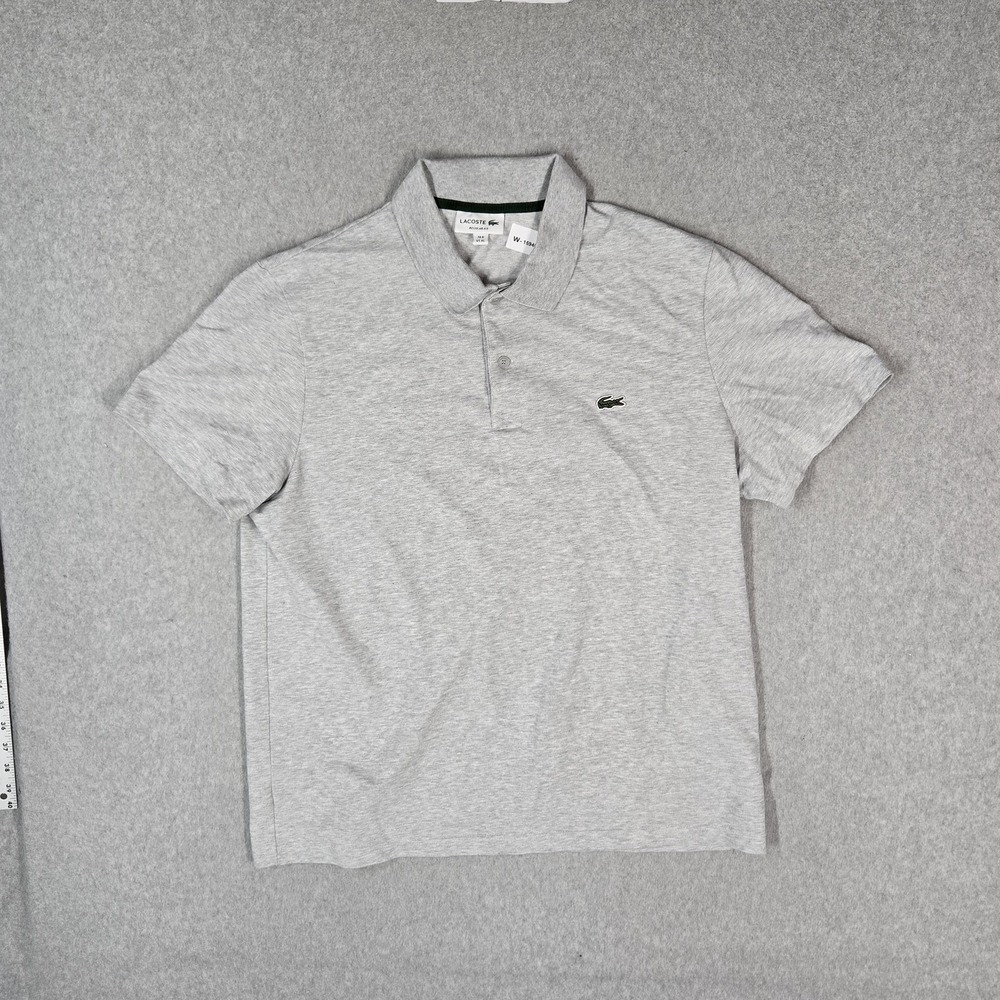 Lacoste Men Polo US XL (FR 6) Gray Embroidered Button Logo Short Sleeve
